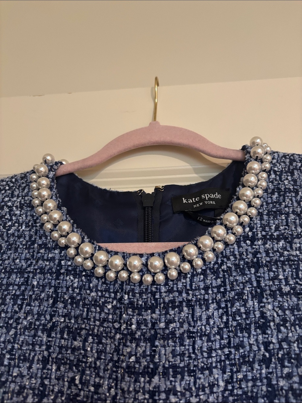 kate spade Blue Tweed Pearl-Trim Sleeveless Mini Dress - Picture 4 of 5